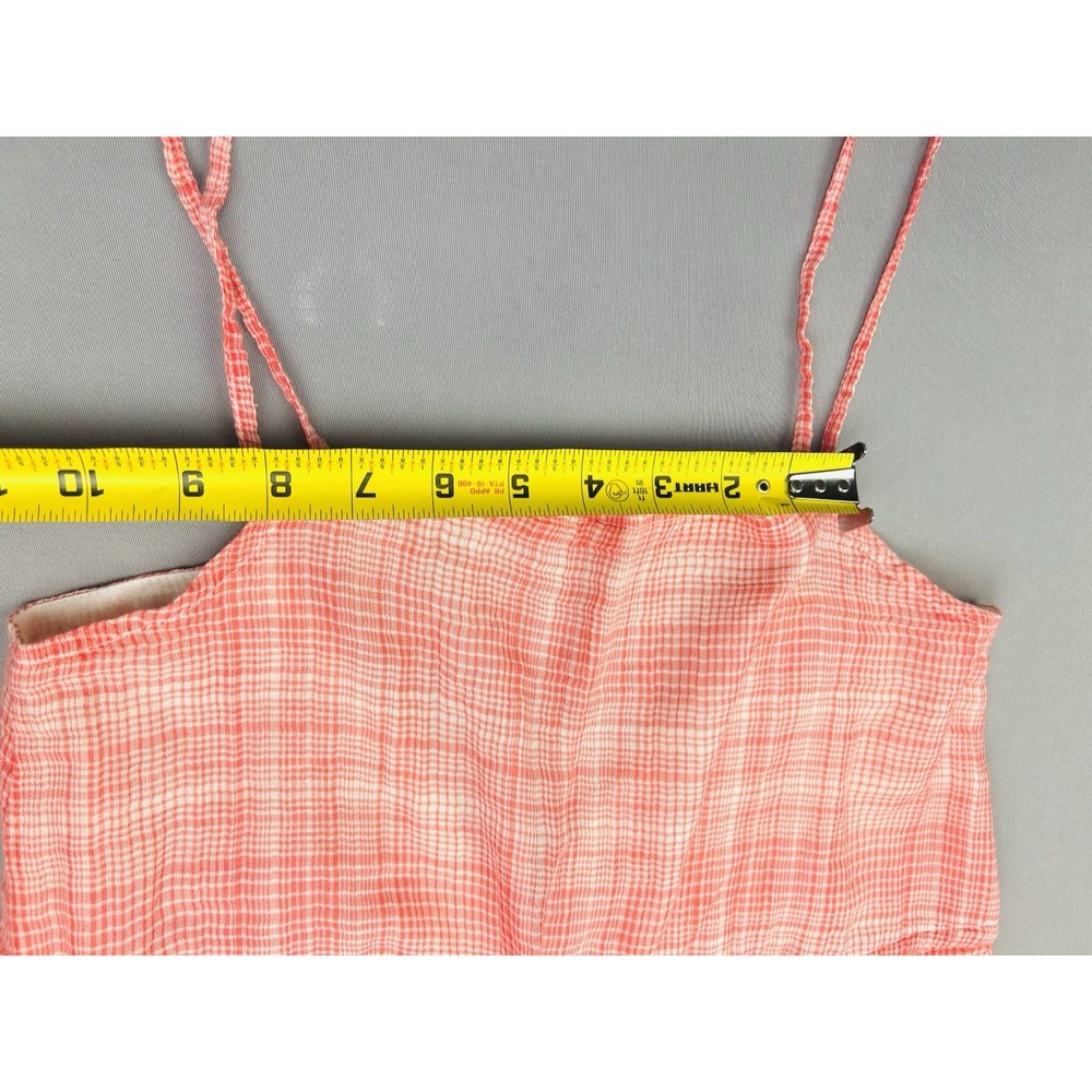 Urban Outfitters Women's XS Gauzy‎ Summer Coral Plaid Overalls Jumpsuit - Picture 2 of 16